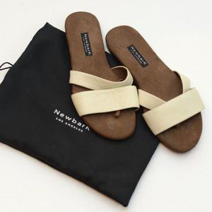 NewbarK Roma III Sandal Slides - Brown Suede / Cream Leather - Sz 9